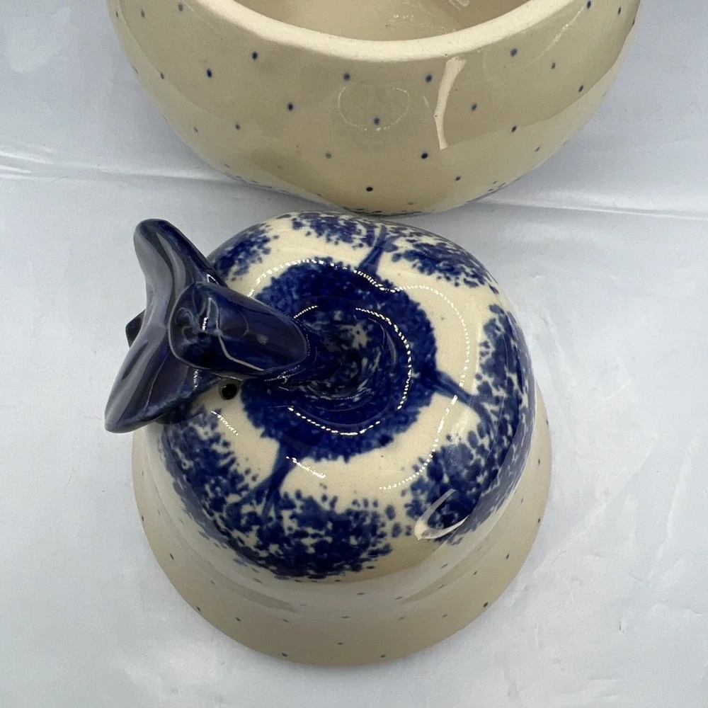 Vintage Wiza Poland Bunzlau Polish Pottery Pear Shaped Lidded Sugar Bowl Jar 20